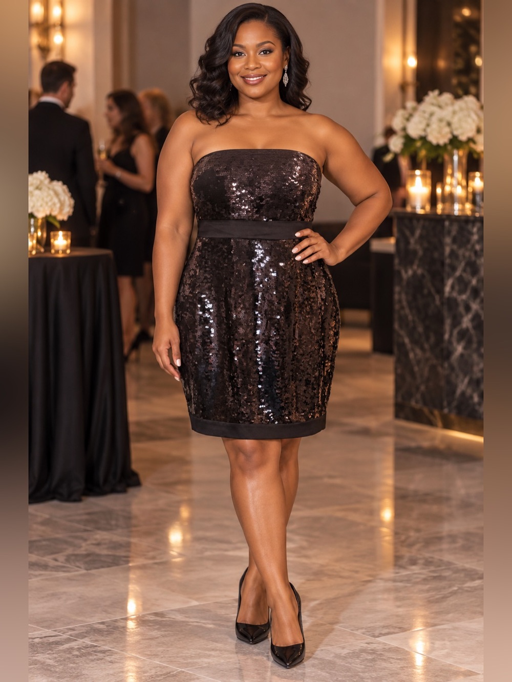 Black Strapless Sequin Cocktail Dress